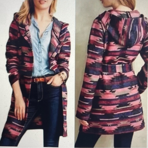 Anthropologie Tabitha jacket hooded belted pink and black “Leona” sz Small - Picture 1 of 9
